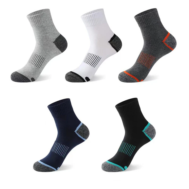 (image for) 5 Pairs High Quality Men's Socks Casual Breathable Sports Running Socks Men Cotton Socks Autumn Winter Ankle Socks For Men Comfy Anti Odor & Sweat Absorption